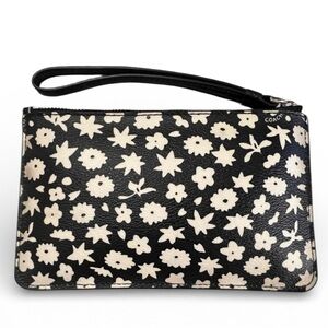 COACH Black & White Floral Wristlet Wallet Coin Purse Clutch NWOT
